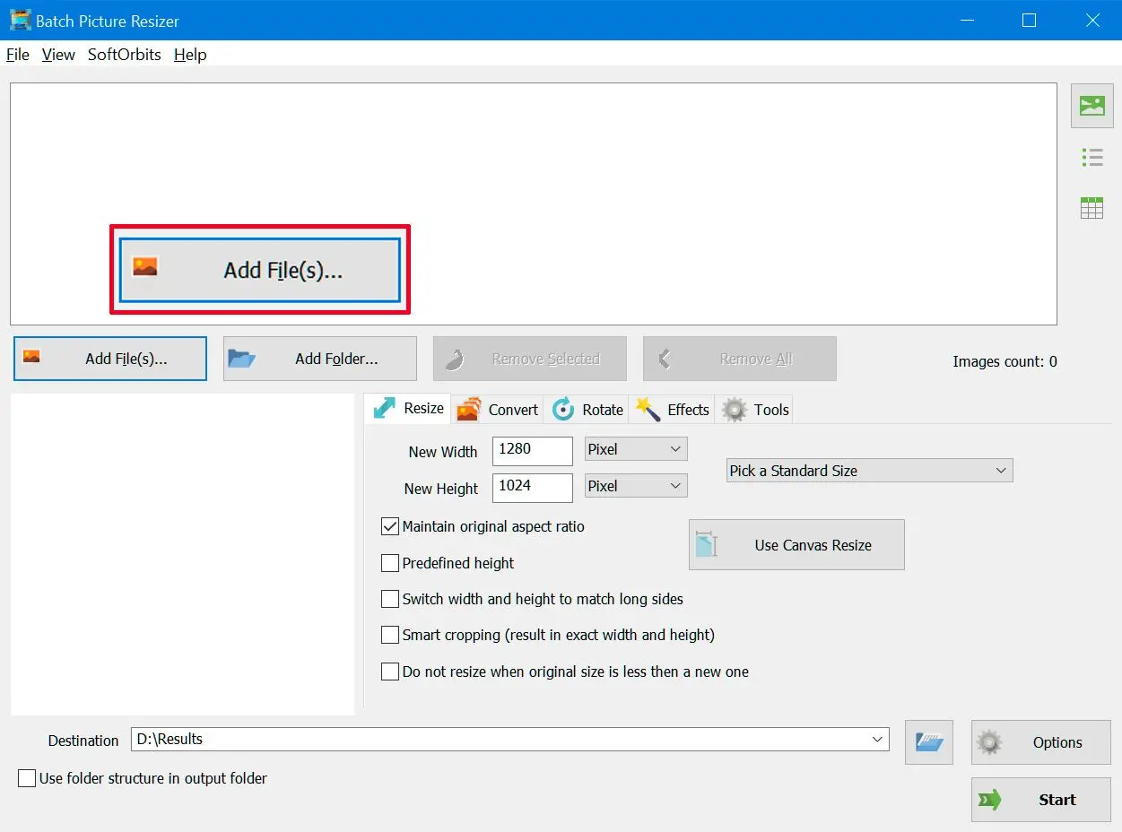 Преобразование cr2 в jpeg в Windows 10/11 шаг 1. добавить файлы..