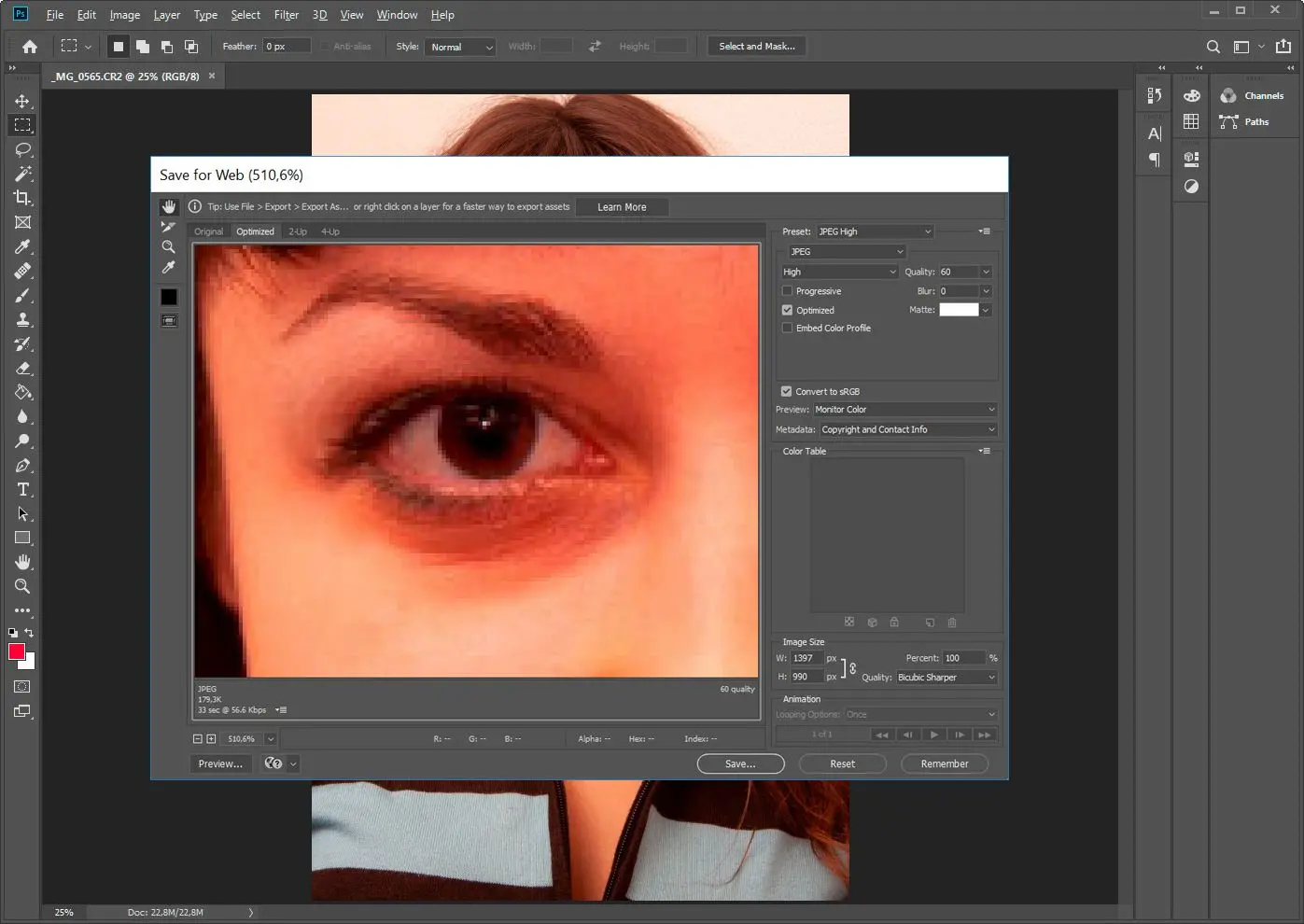 Преобразование cr2 в jpeg с помощью Photoshop..