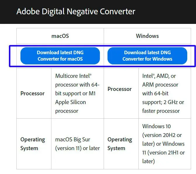 Загрузить Adobe DNG Конвертер..