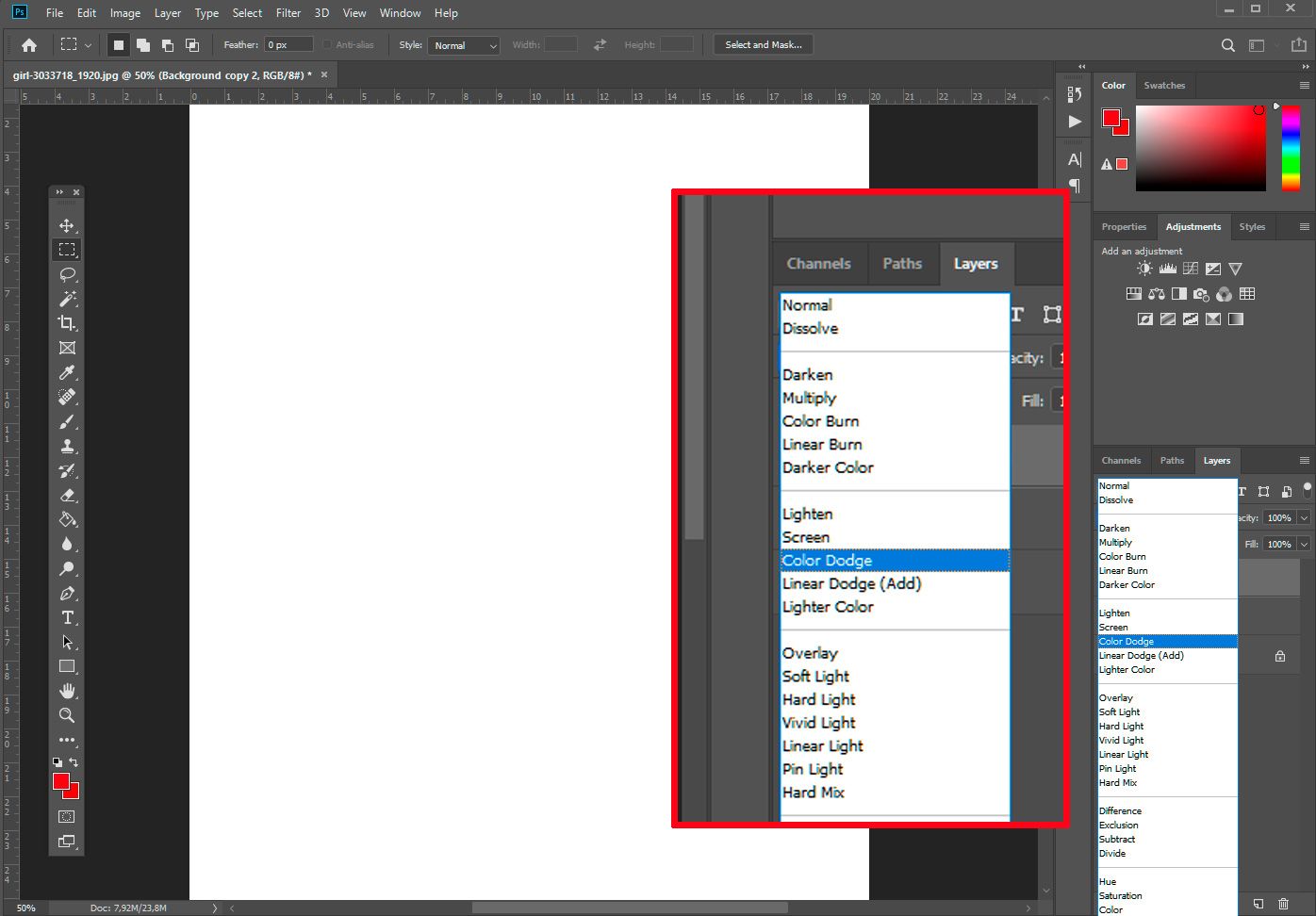Photoshop: Изменение на режим