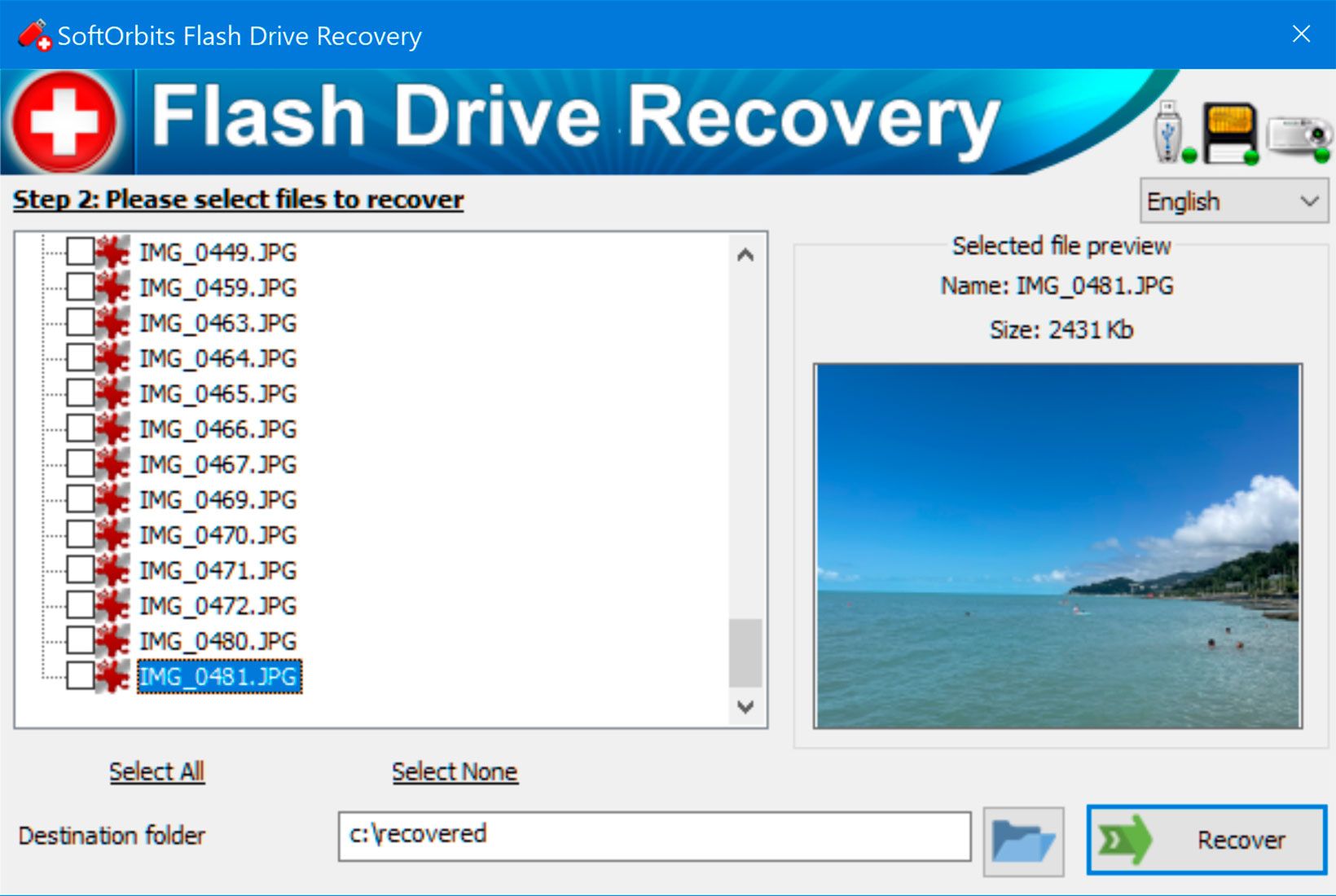SoftOrbits Flash Drive Recovery Снимок экрана.