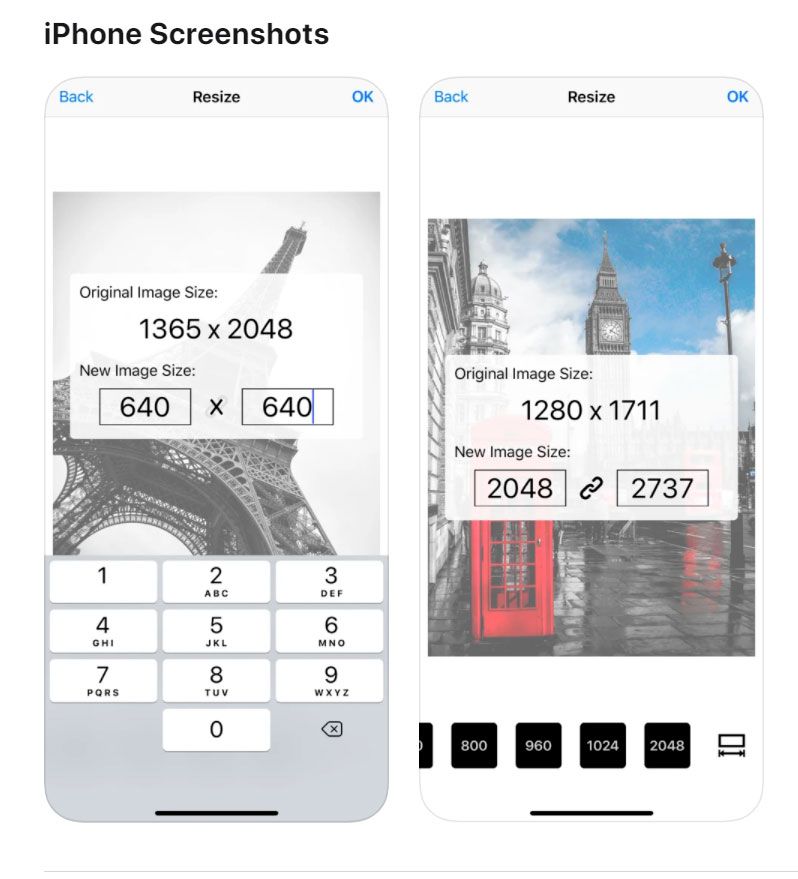 Бесплатное приложение для изменения размера фотографий в КБ для iOS..