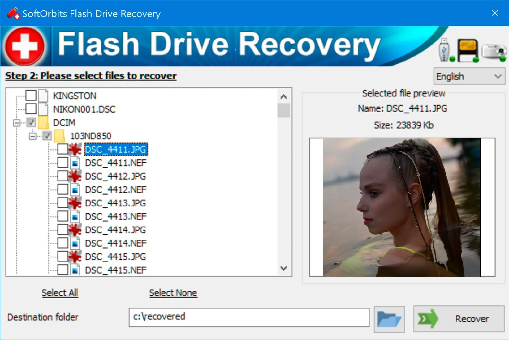 SoftOrbits Flash Drive Recovery Снимок экрана.