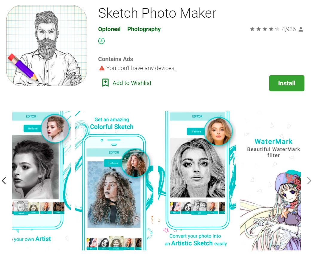 Приложение Optoreal Sketch Maker..