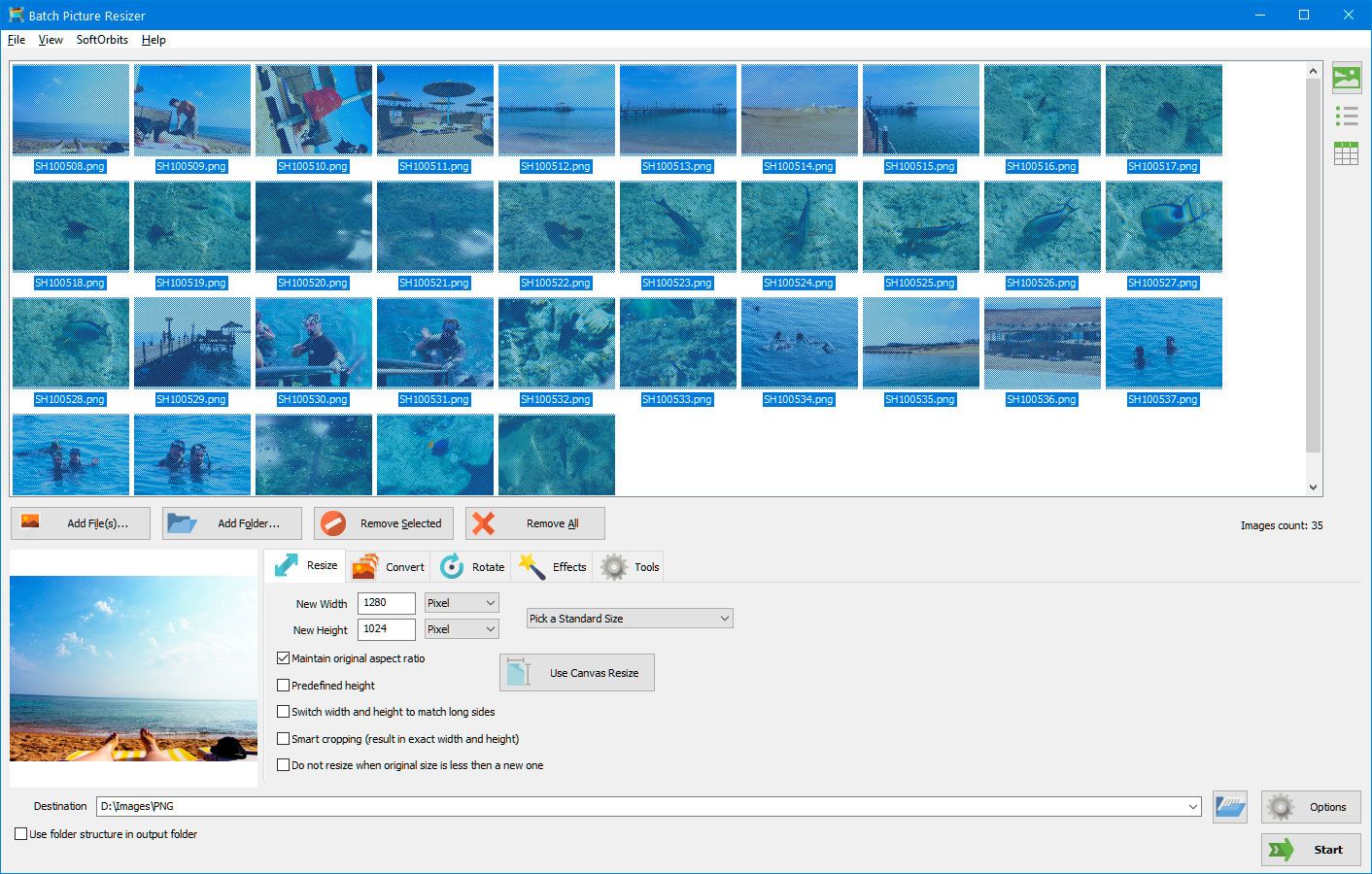 Batch Picture Resizer Снимок экрана.