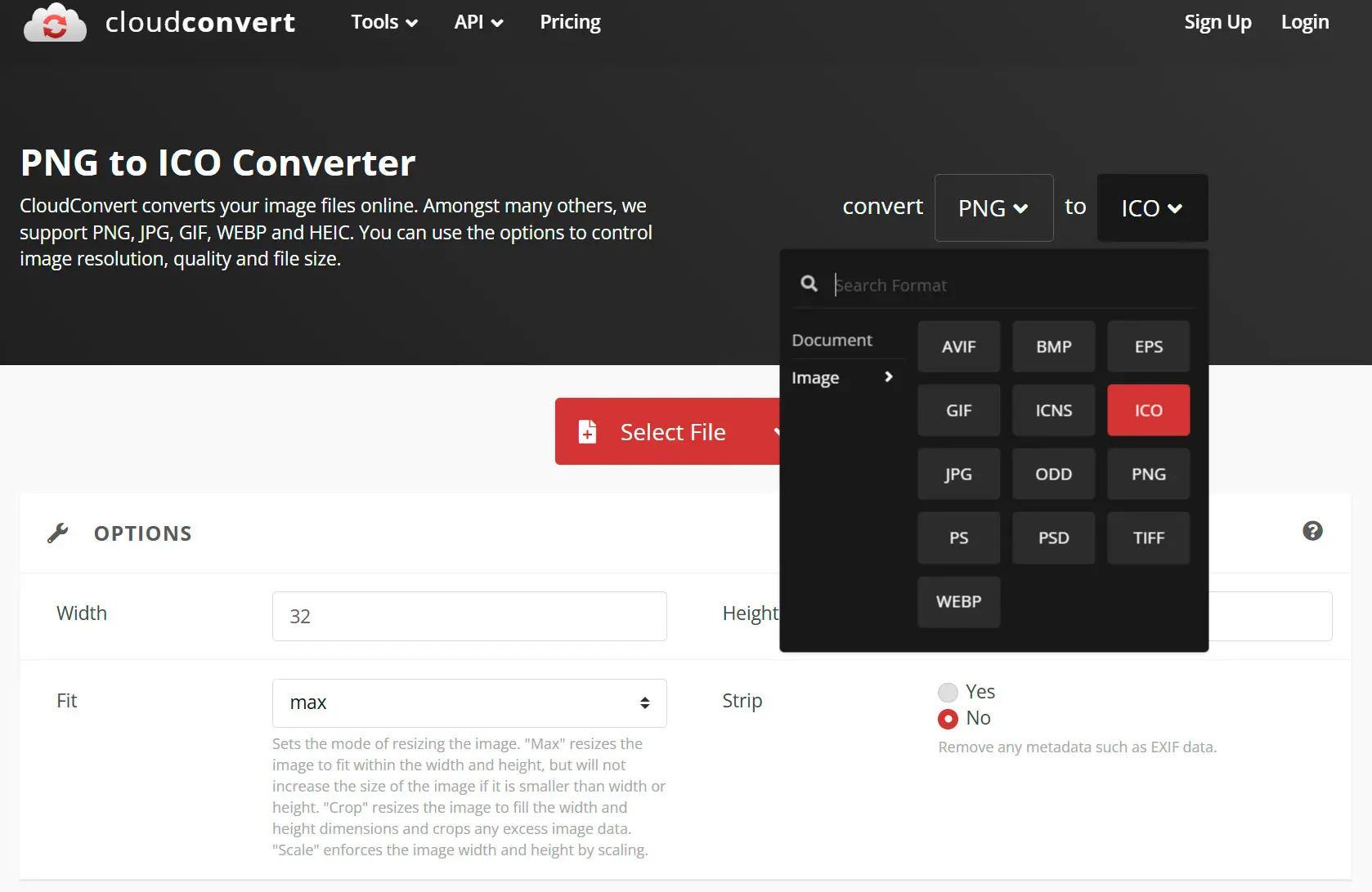 CloudConvert: png в icon..