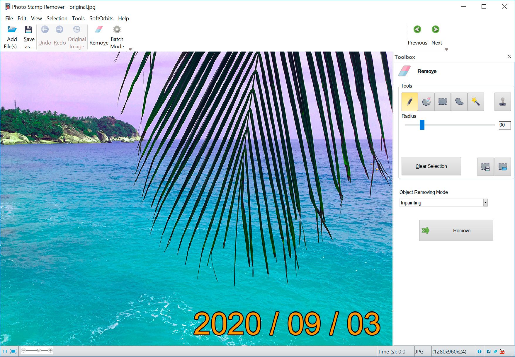 Software to remove date stamp from photos..