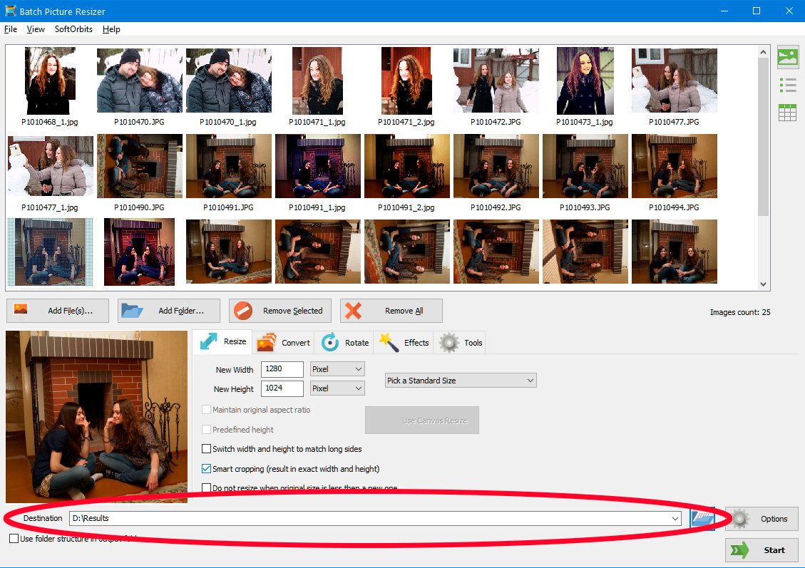 Выберите папку назначения.