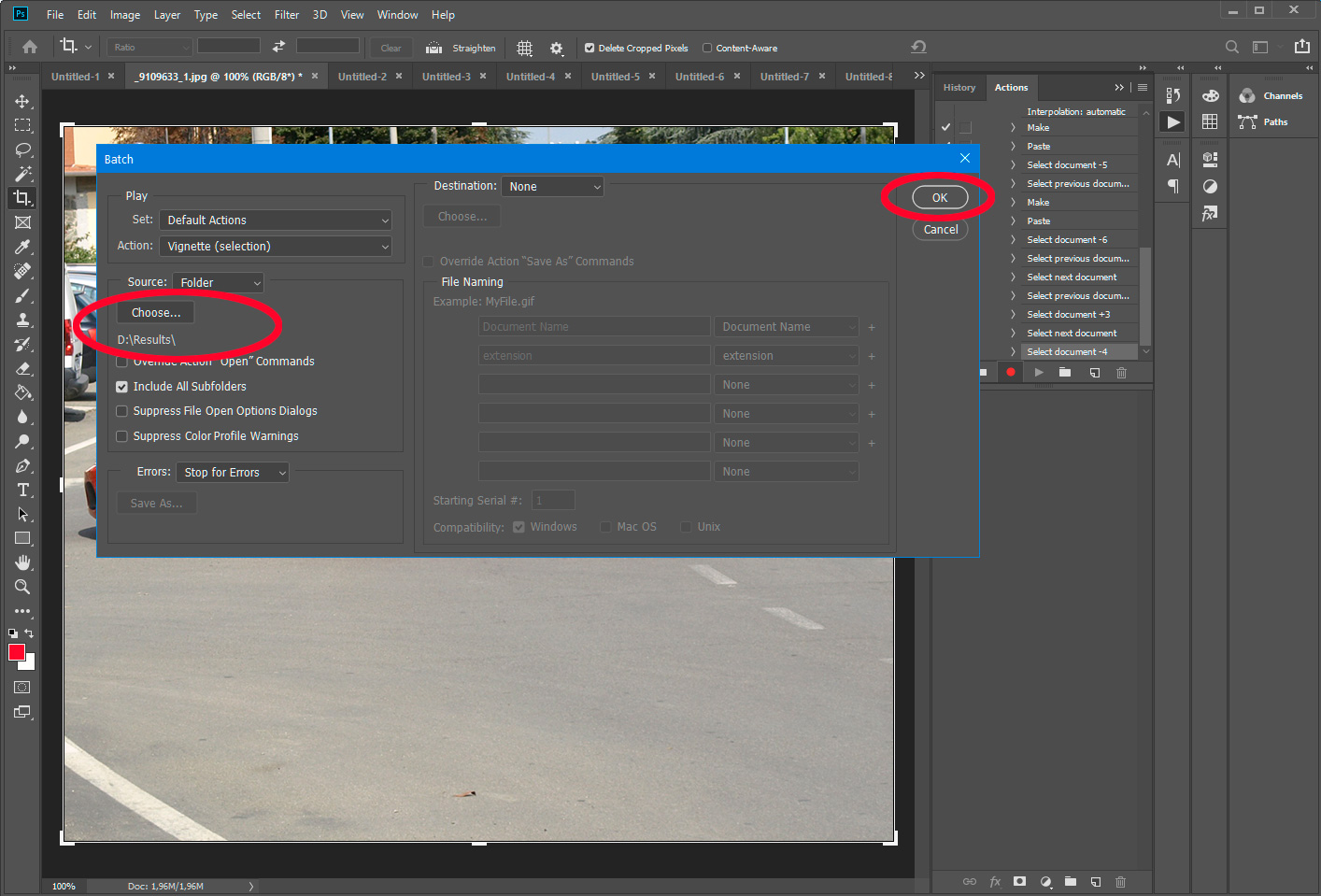 Начать действие изменения размера изображения в Photoshop.