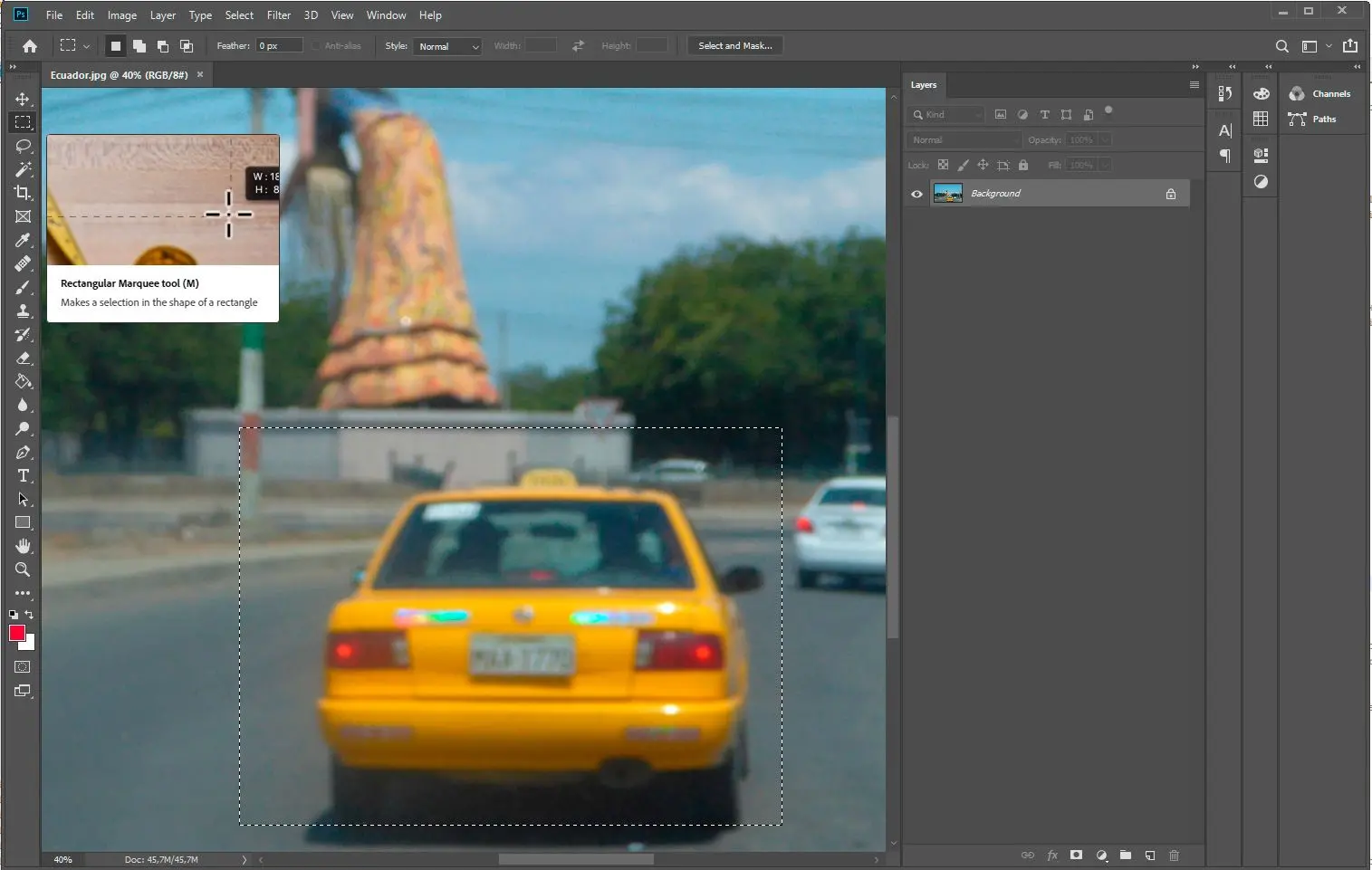 Выделите область в Photoshop..