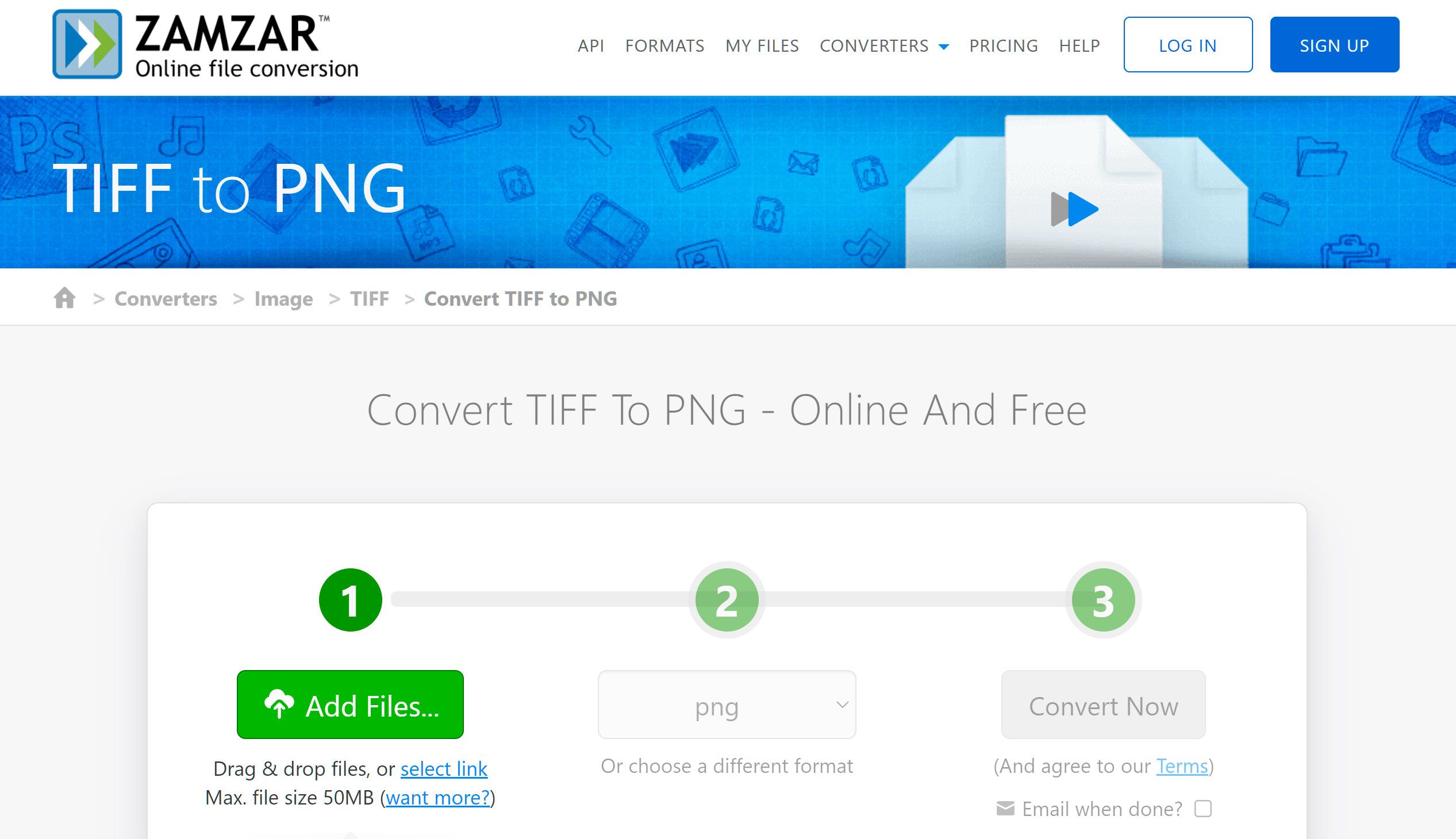 Открыть онлайн-конвертер TIFF в PNG..