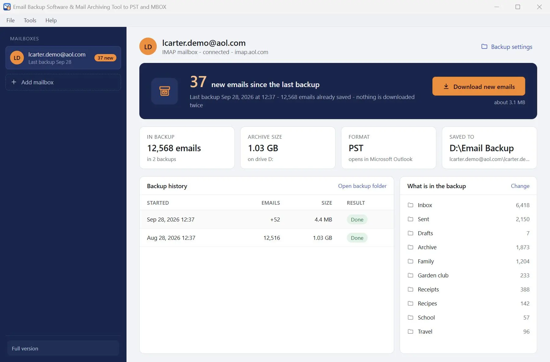 Email Backup Software & Mail Archiving Tool to PST and MBOX Скриншот.