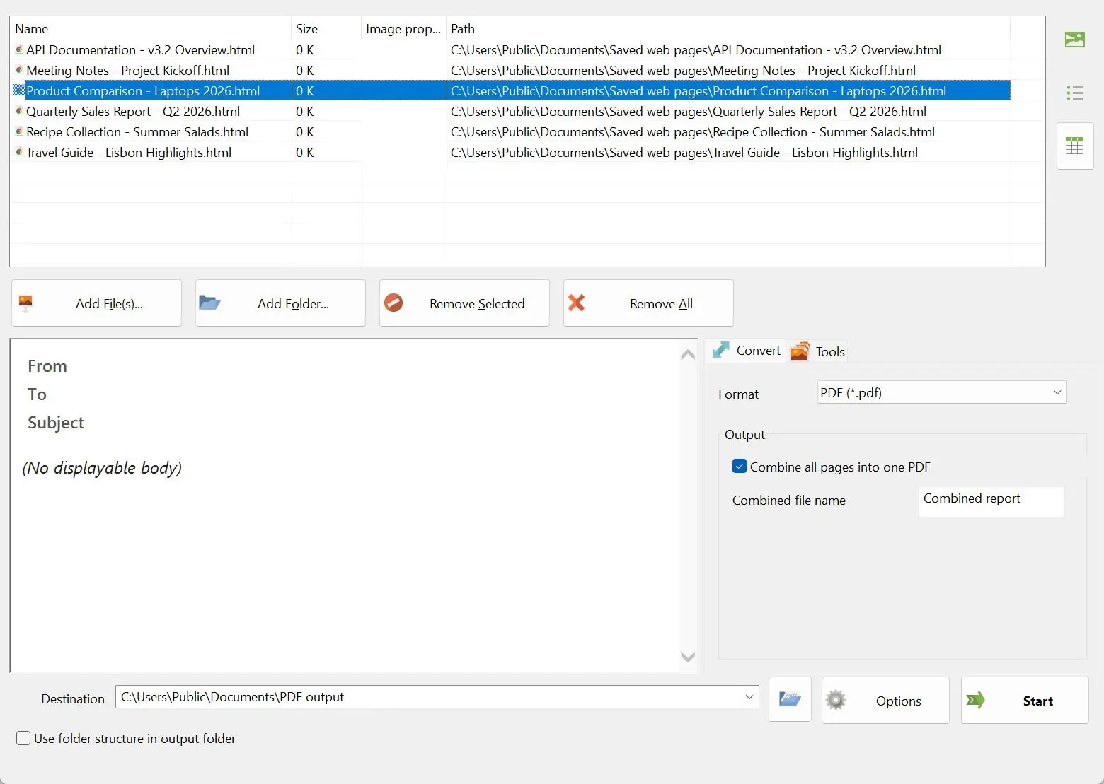 Batch HTML to PDF Converter Скриншот.
