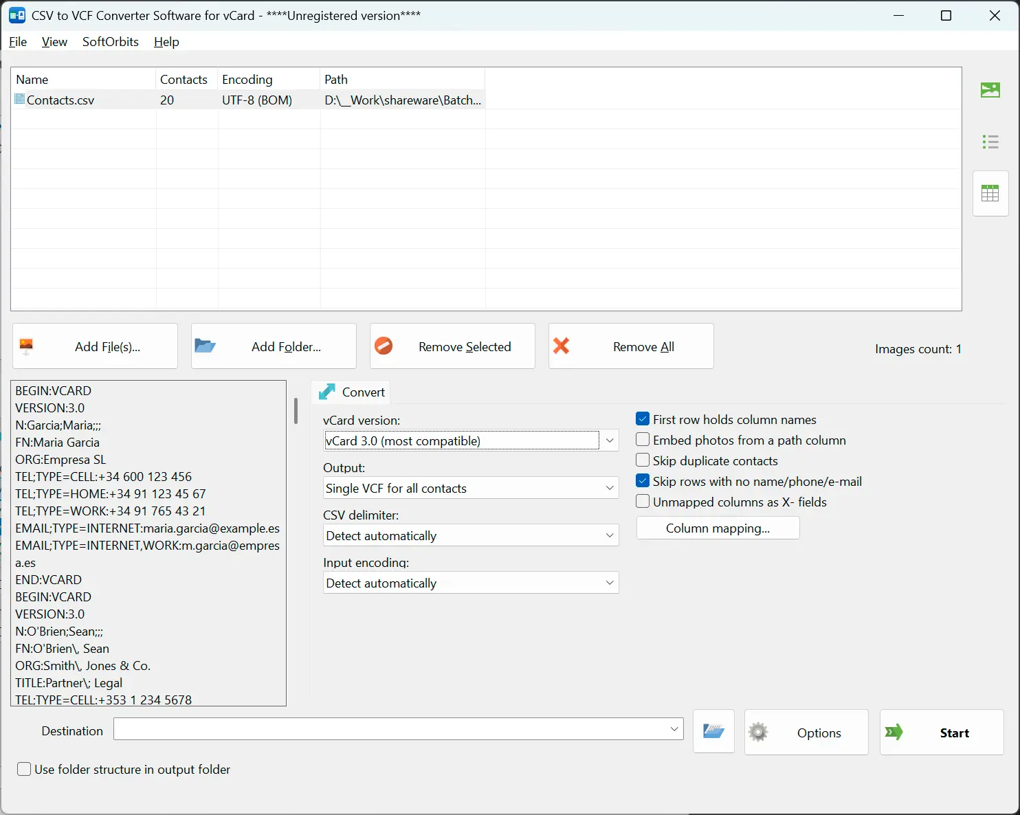 CSV to VCF Converter Software for vCard Скриншот.