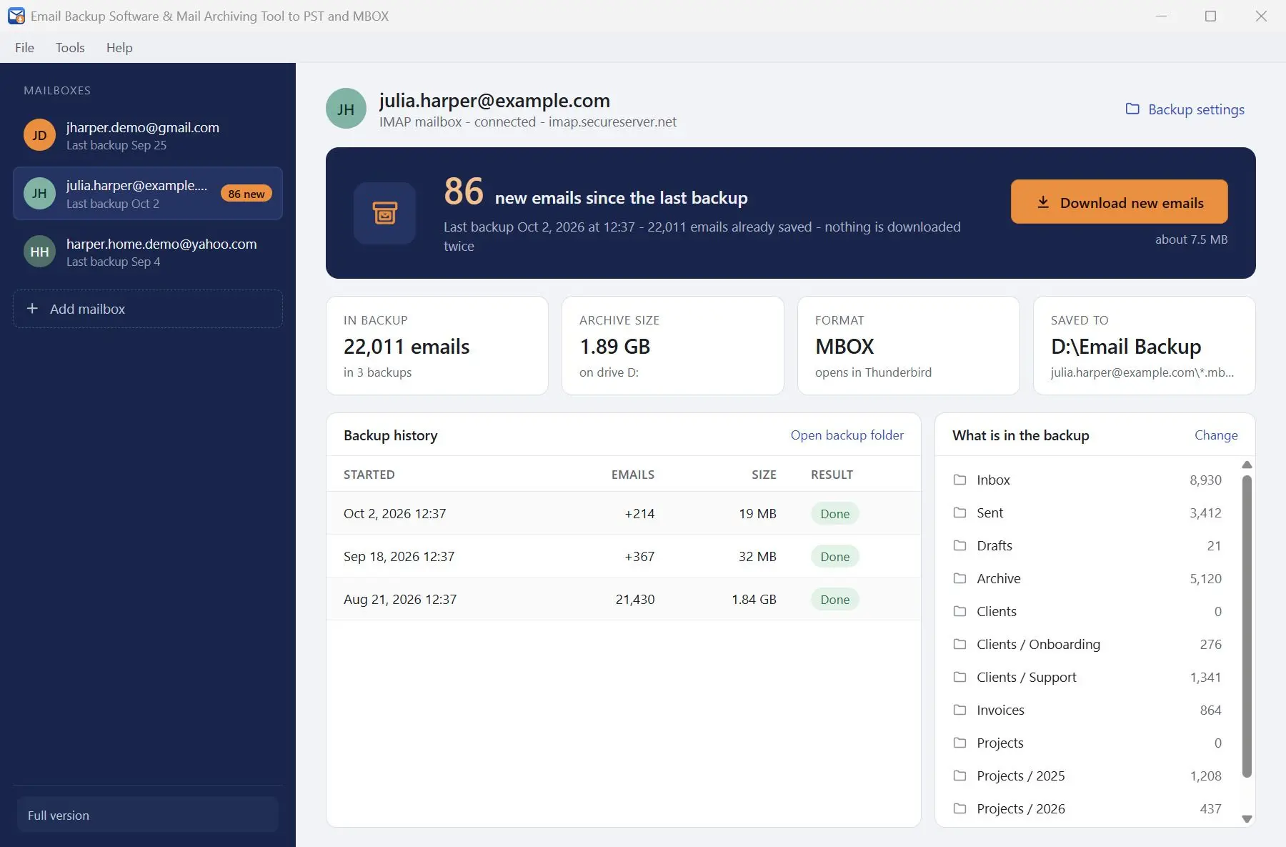 Email Backup Software & Mail Archiving Tool to PST and MBOX Скриншот.