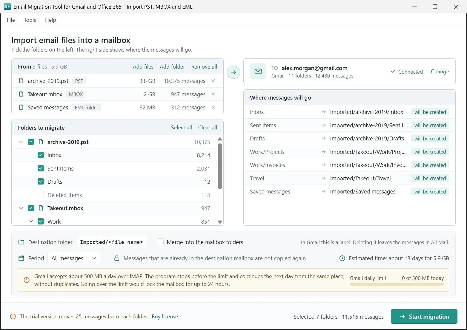Email Migration Tool for Gmail and Office 365 - Import PST, MBOX and EML Скриншот.