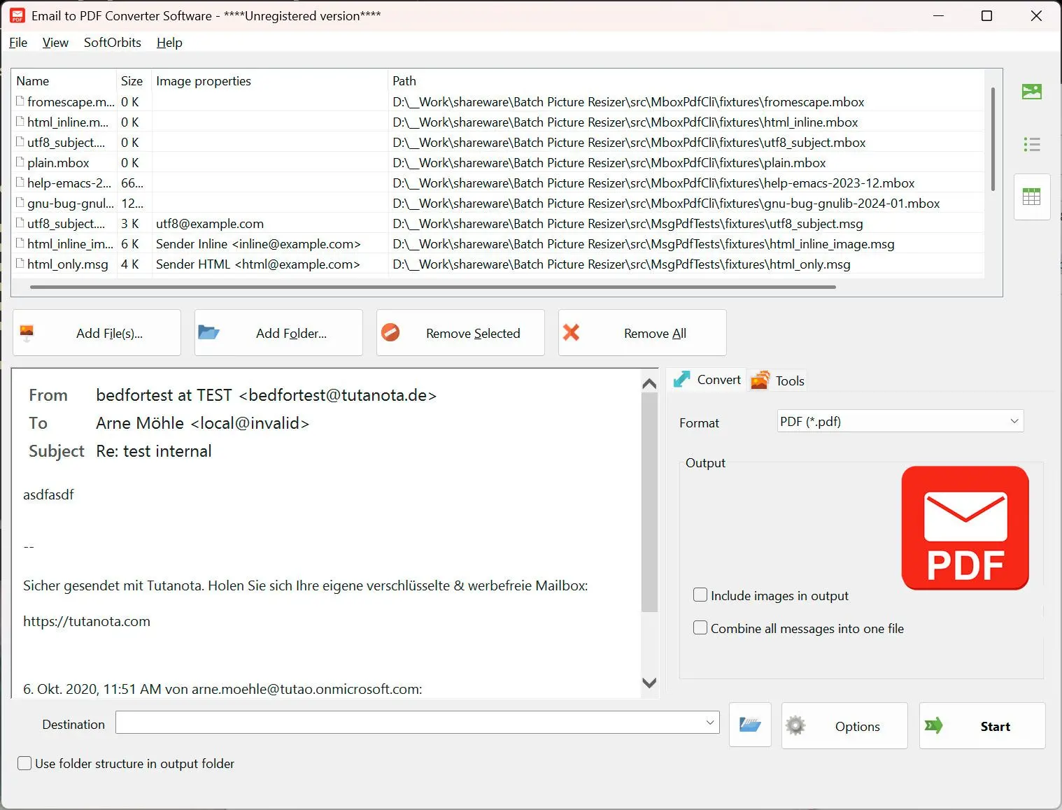Email to PDF Converter Software Снимок экрана.