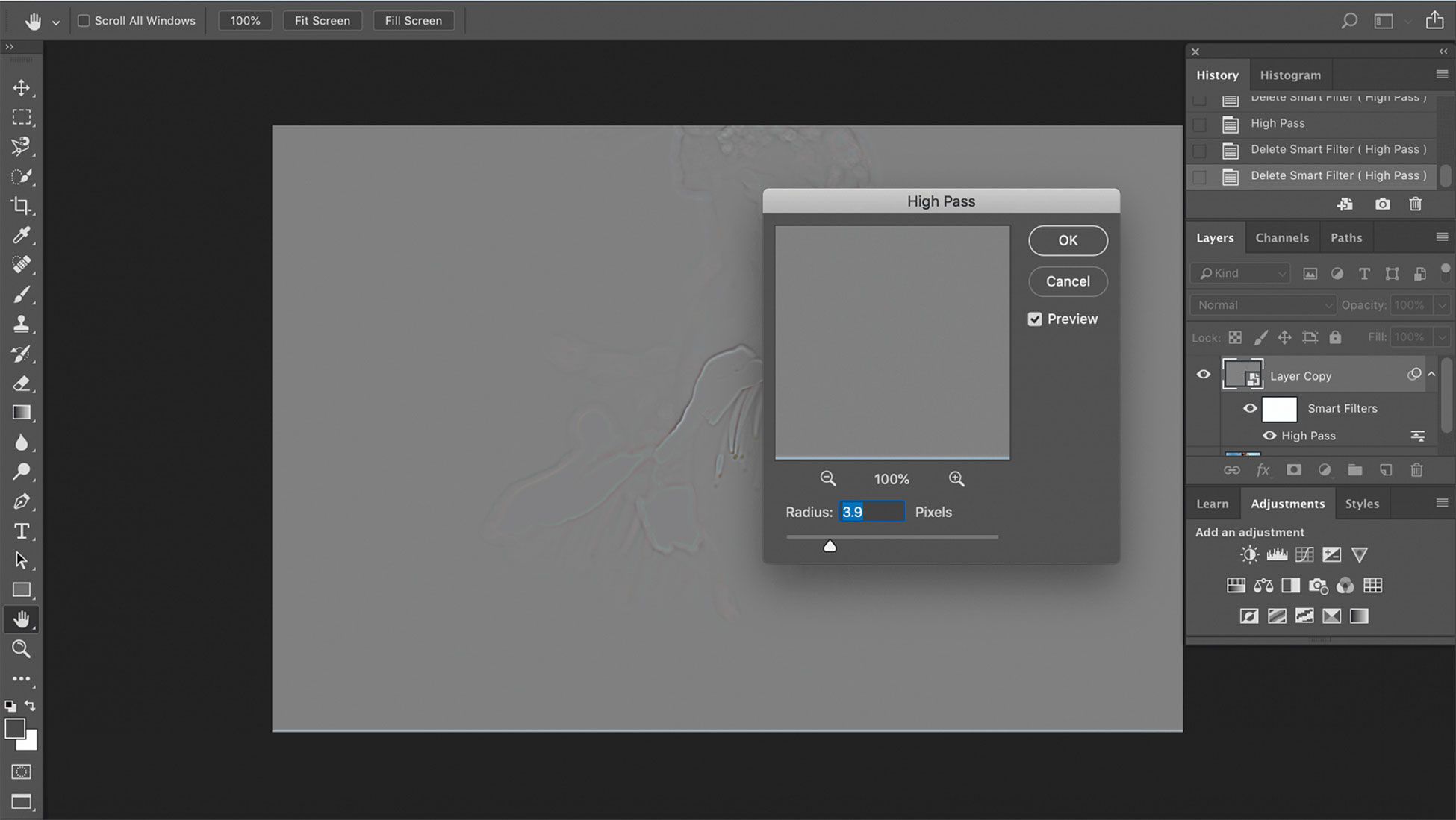 Размытие в фотошопе с использованием высокочастотного фильтра.