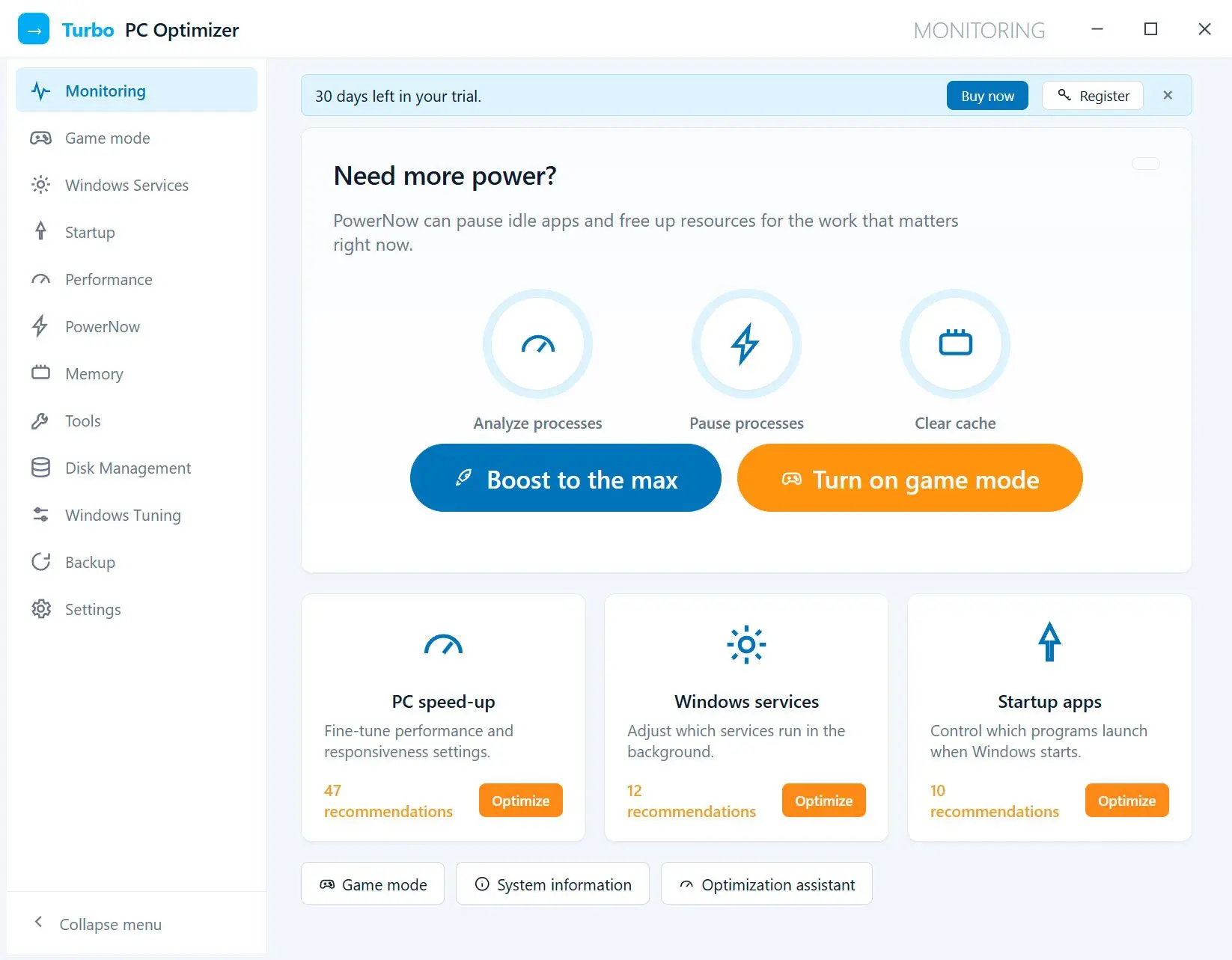 Turbo PC Optimizer Снимок экрана.