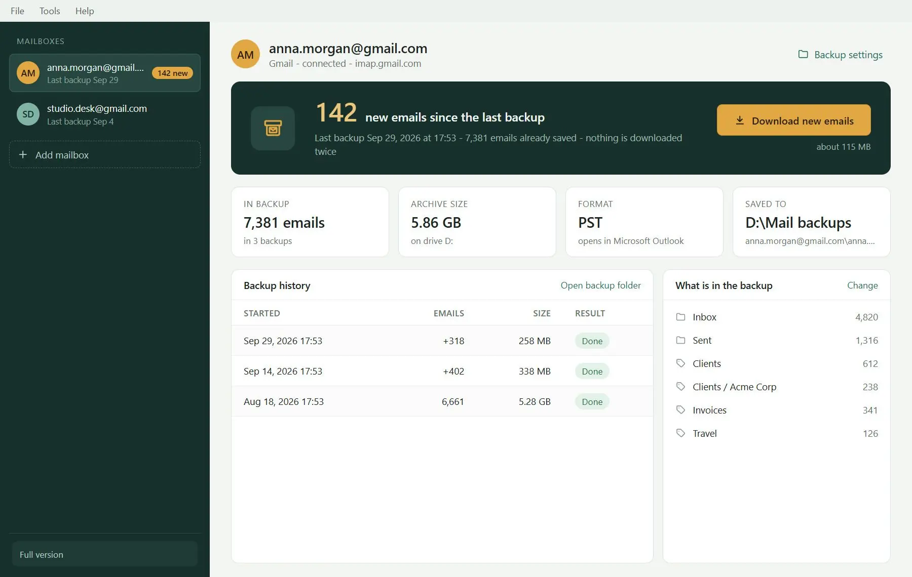 Gmail Backup & Export Software to PST and MBOX Скриншот.