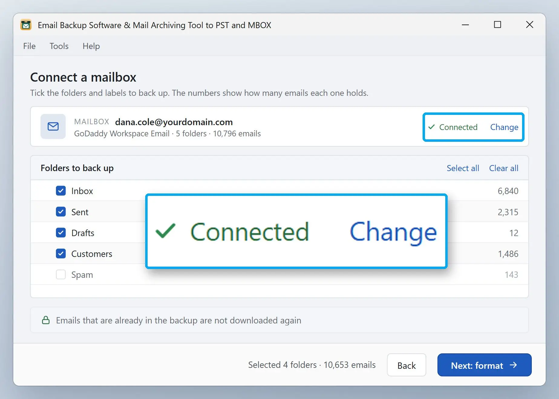 Email Backup Software & Mail Archiving Tool to PST and MBOX Снимок экрана.