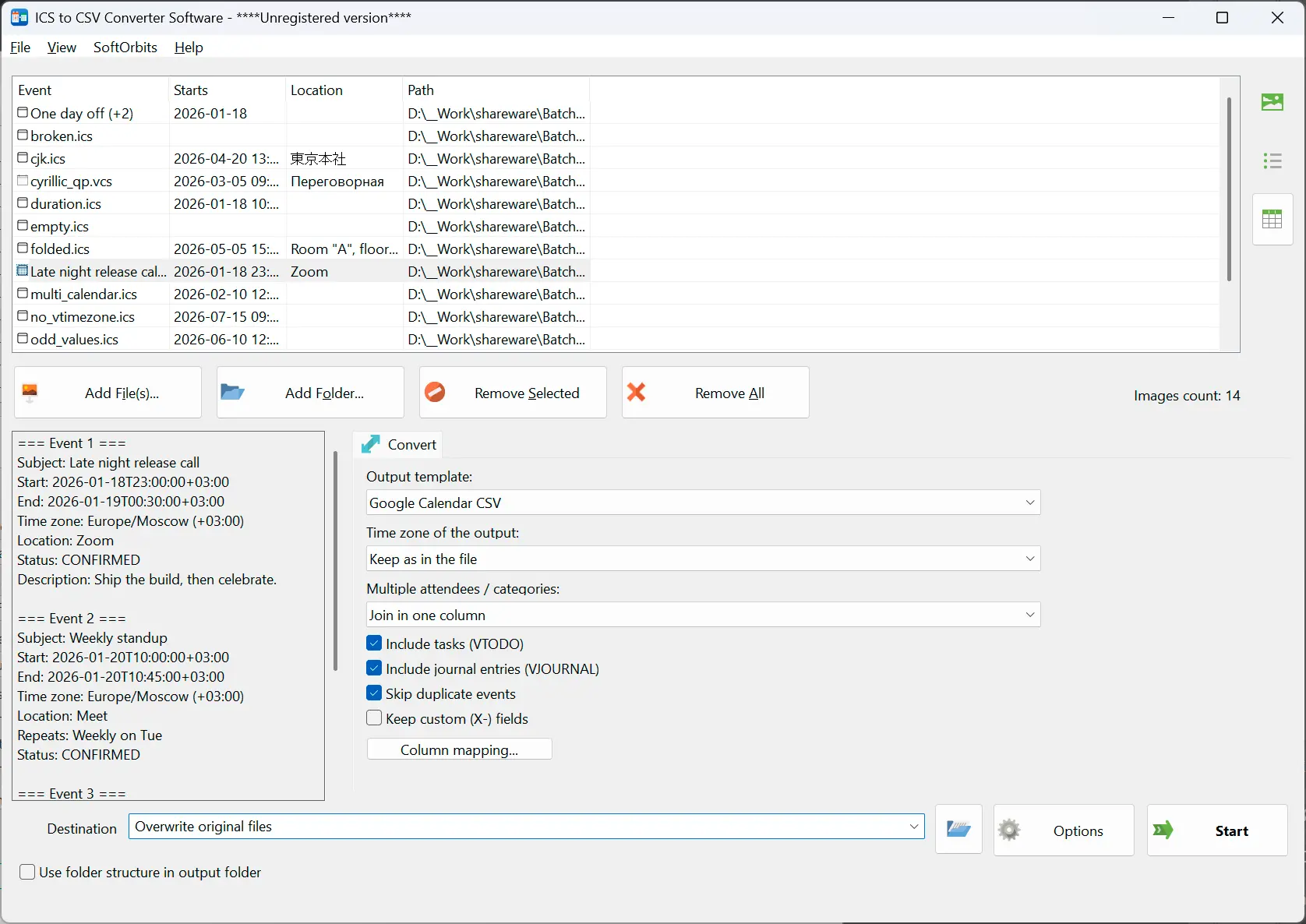 ICS to CSV Converter Скриншот.