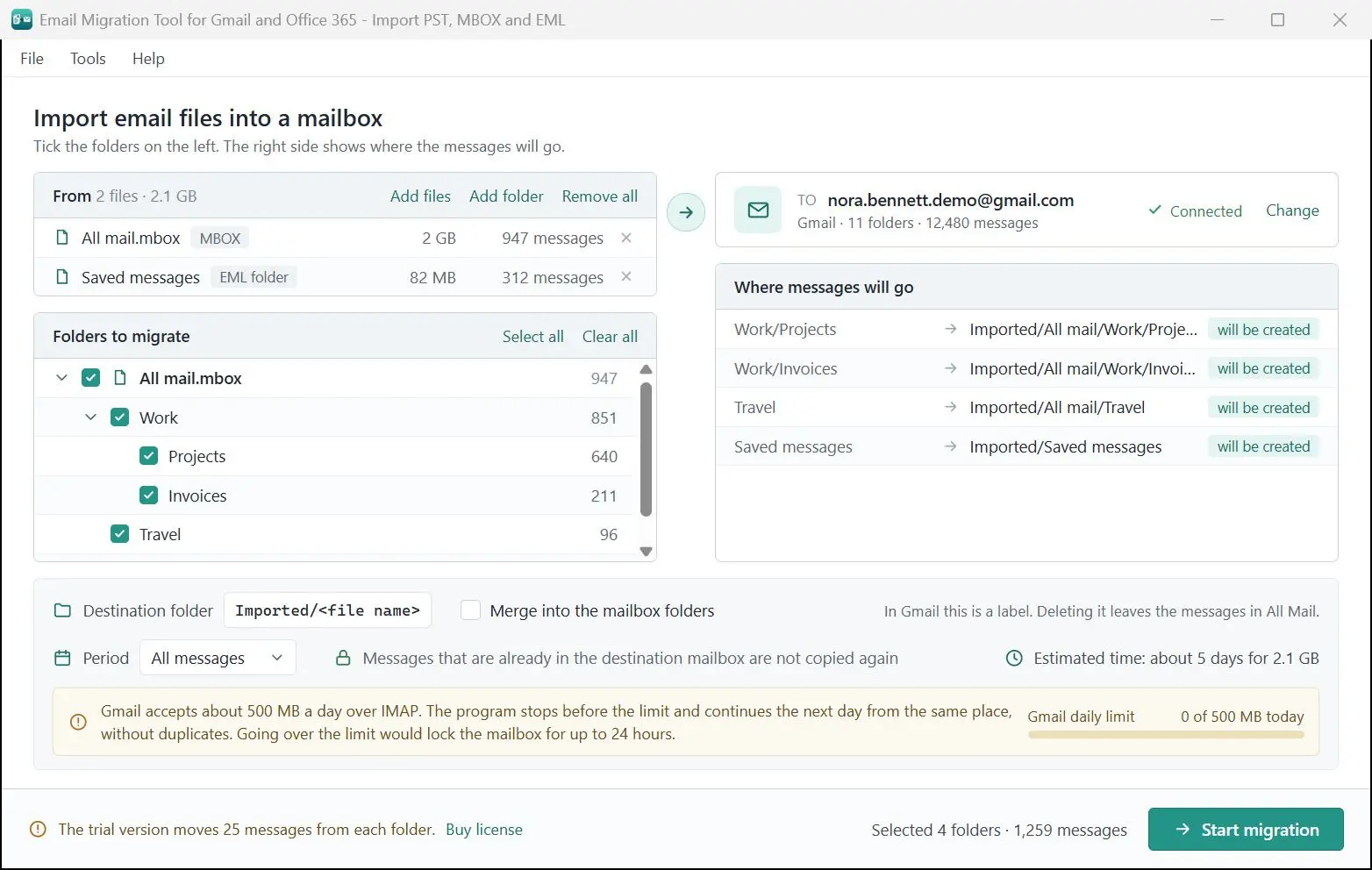 Email Migration Tool for Gmail and Office 365 - Import PST, MBOX and EML Скриншот.