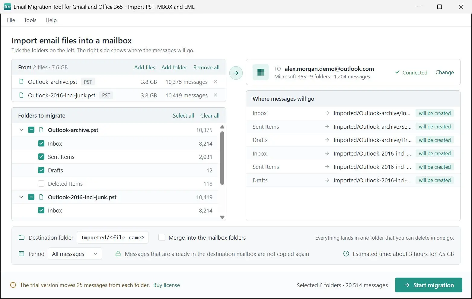 Email Migration Tool for Gmail and Office 365 - Import PST, MBOX and EML Скриншот.