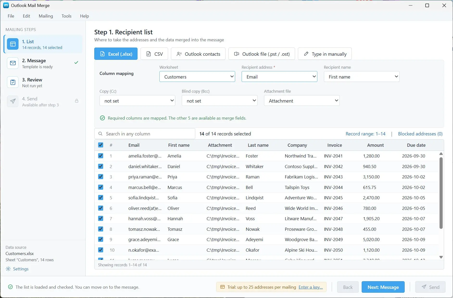 Mail Merge for Outlook and Excel with Attachments Скриншот.