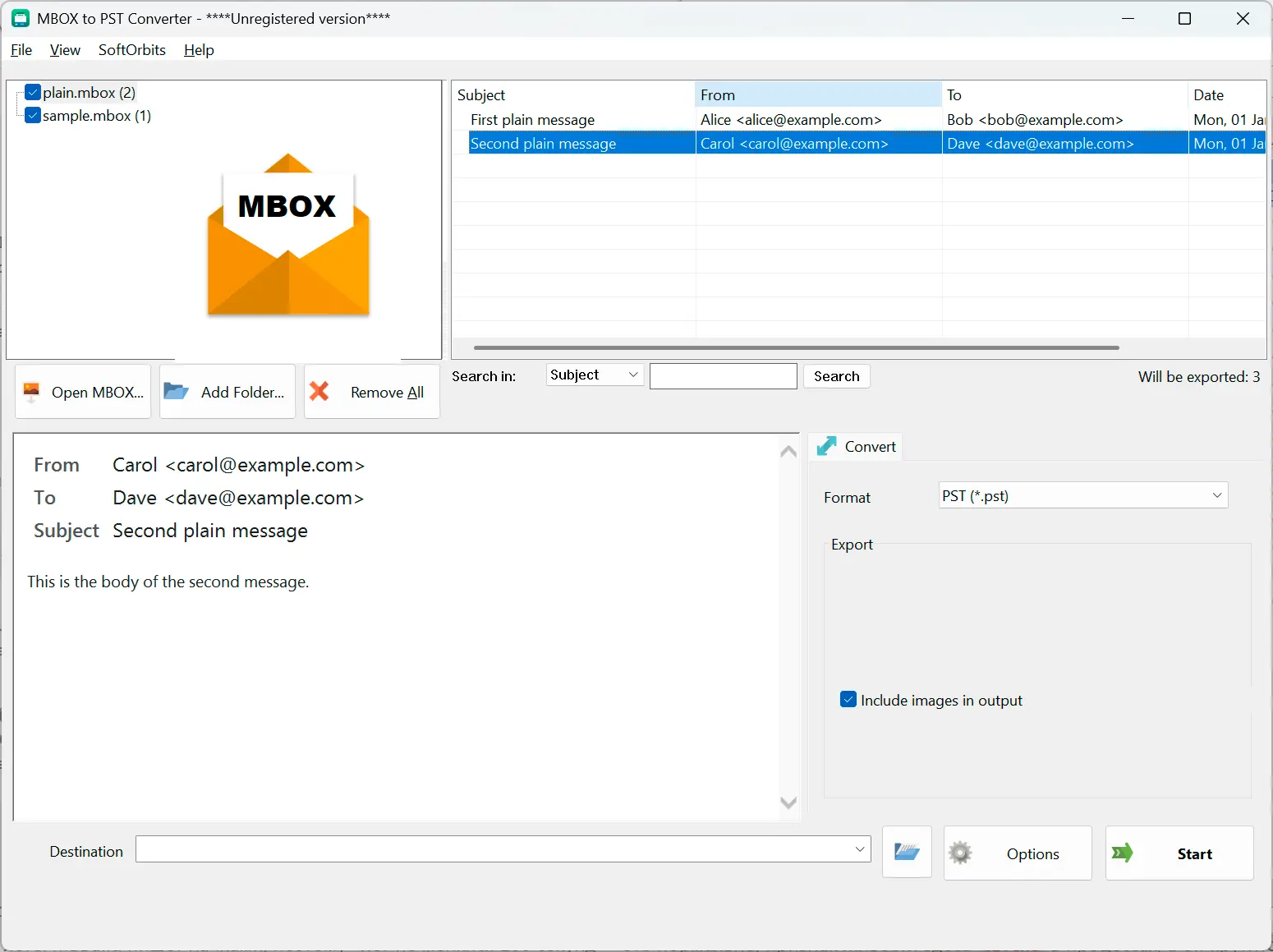 MBOX to PST Converter Software for Outlook Снимок экрана.
