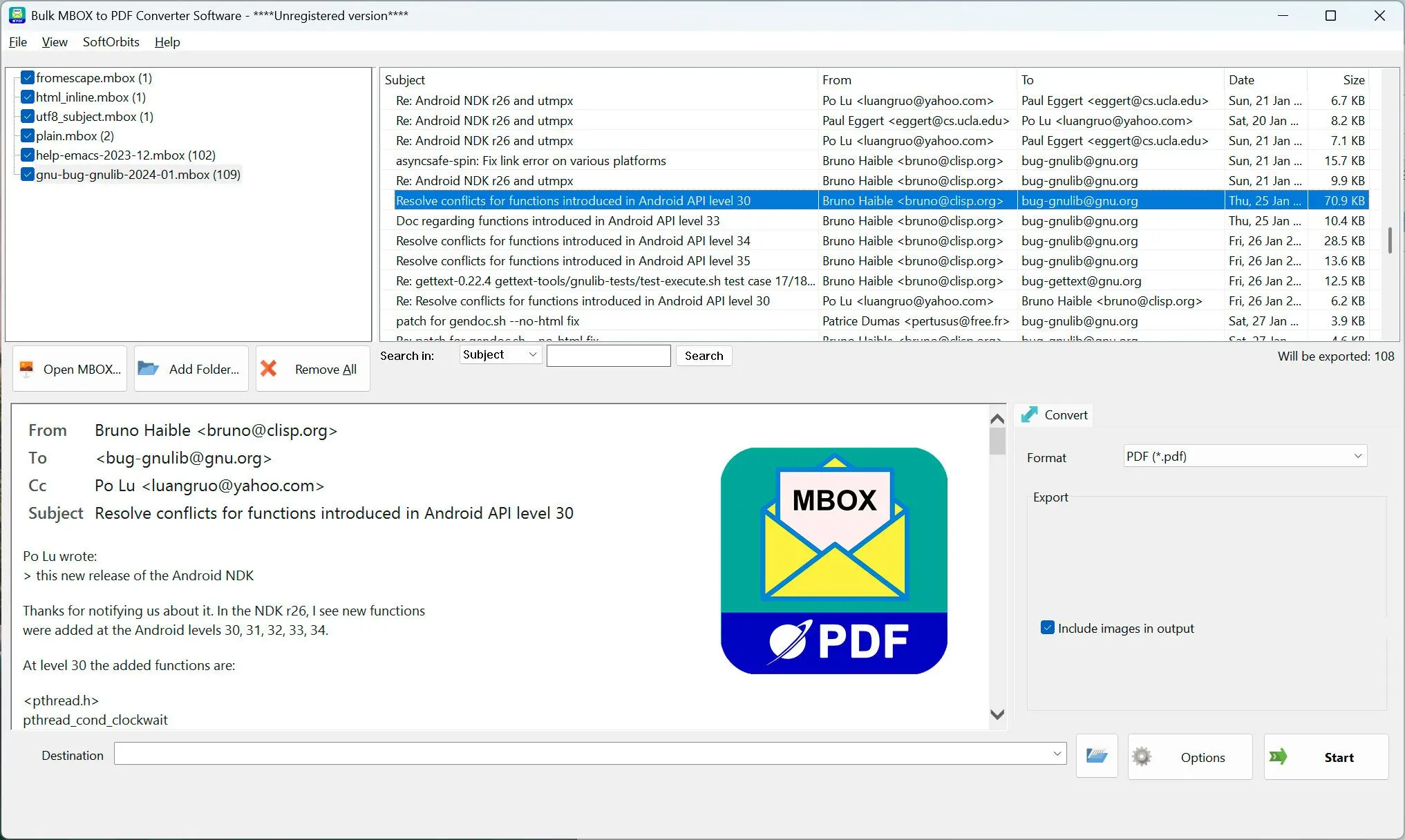 MBOX to PDF Converter Software Снимок экрана.