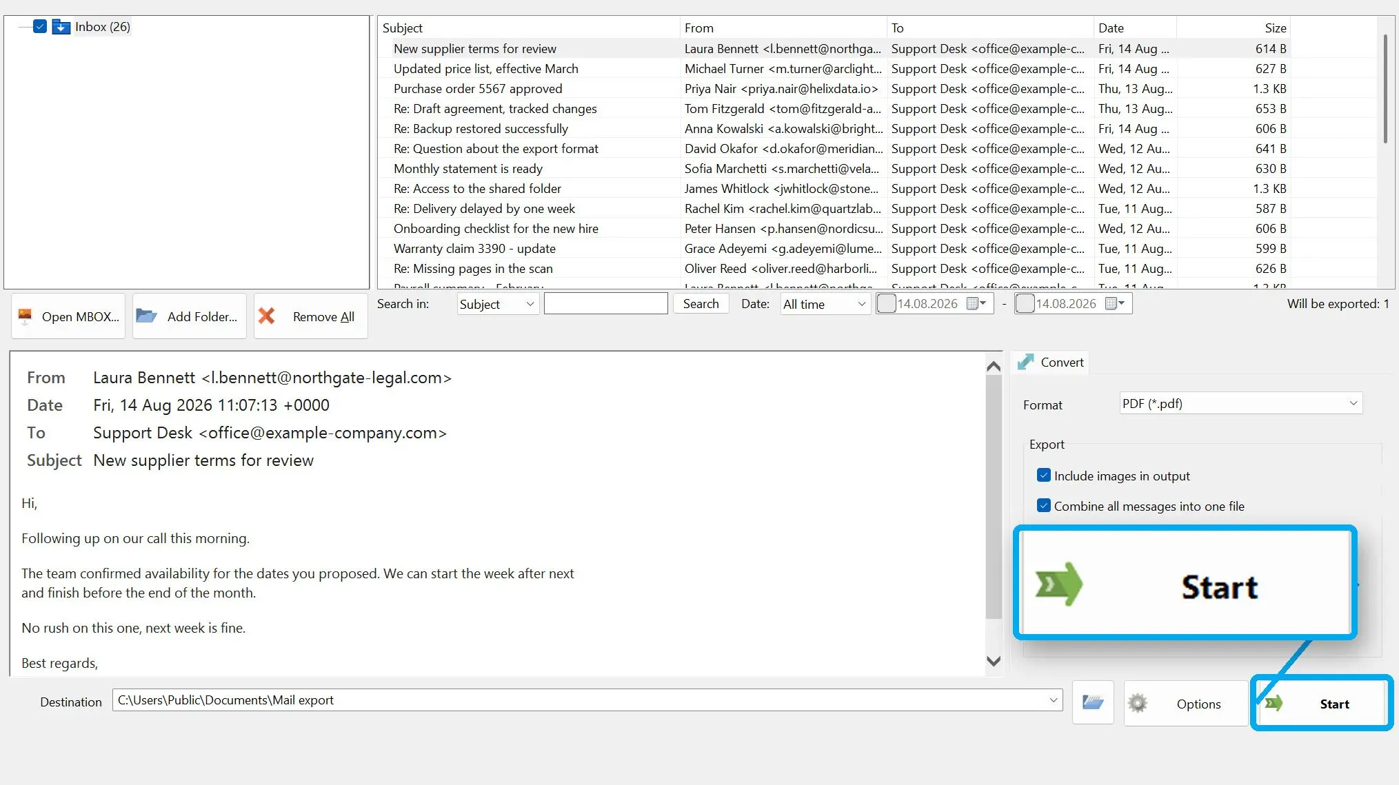 MBOX to PDF Converter Software Скриншот.