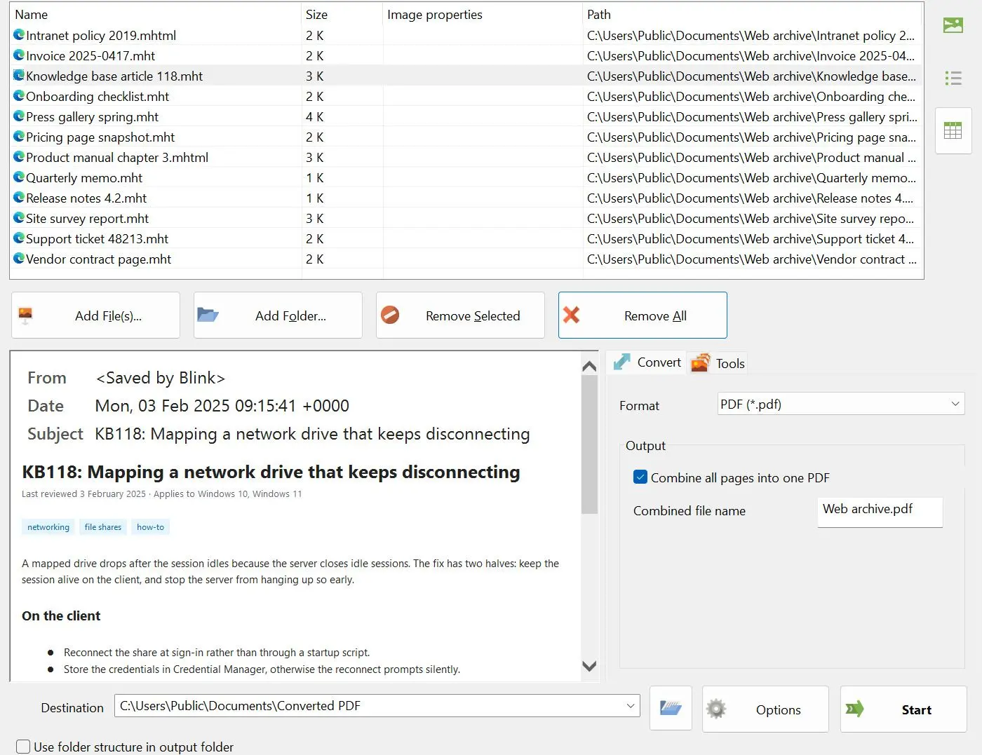 MHTML to PDF Converter Скриншот.