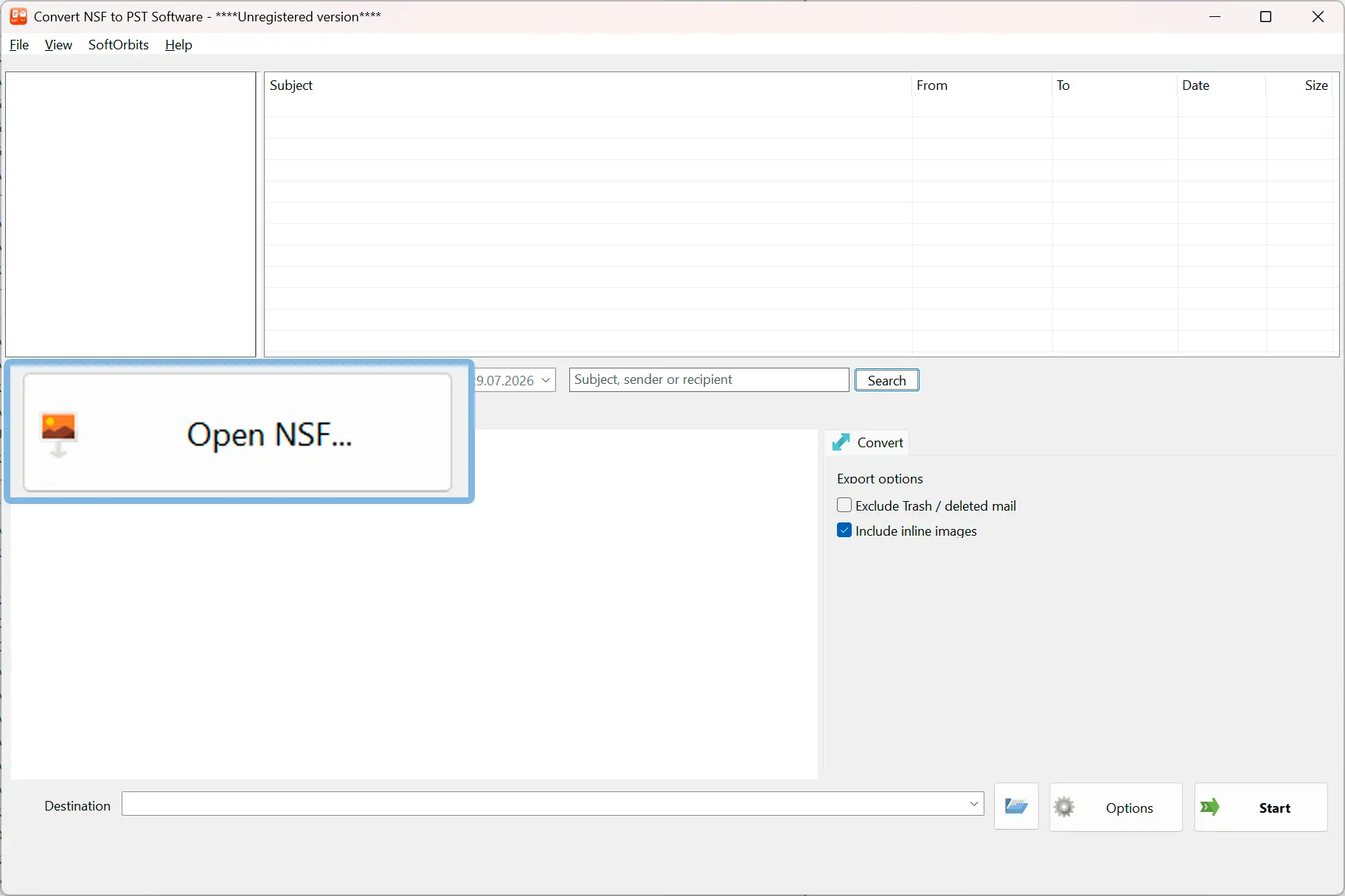 Открыть базу данных Lotus Notes.