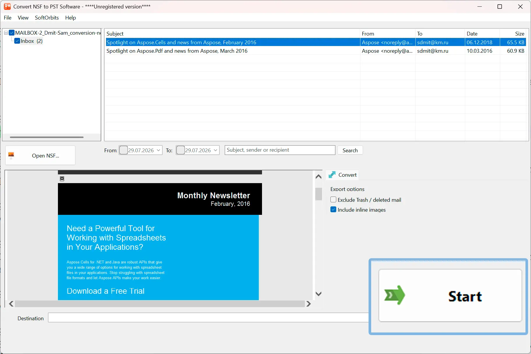 Запишите PST и откройте его в Outlook.