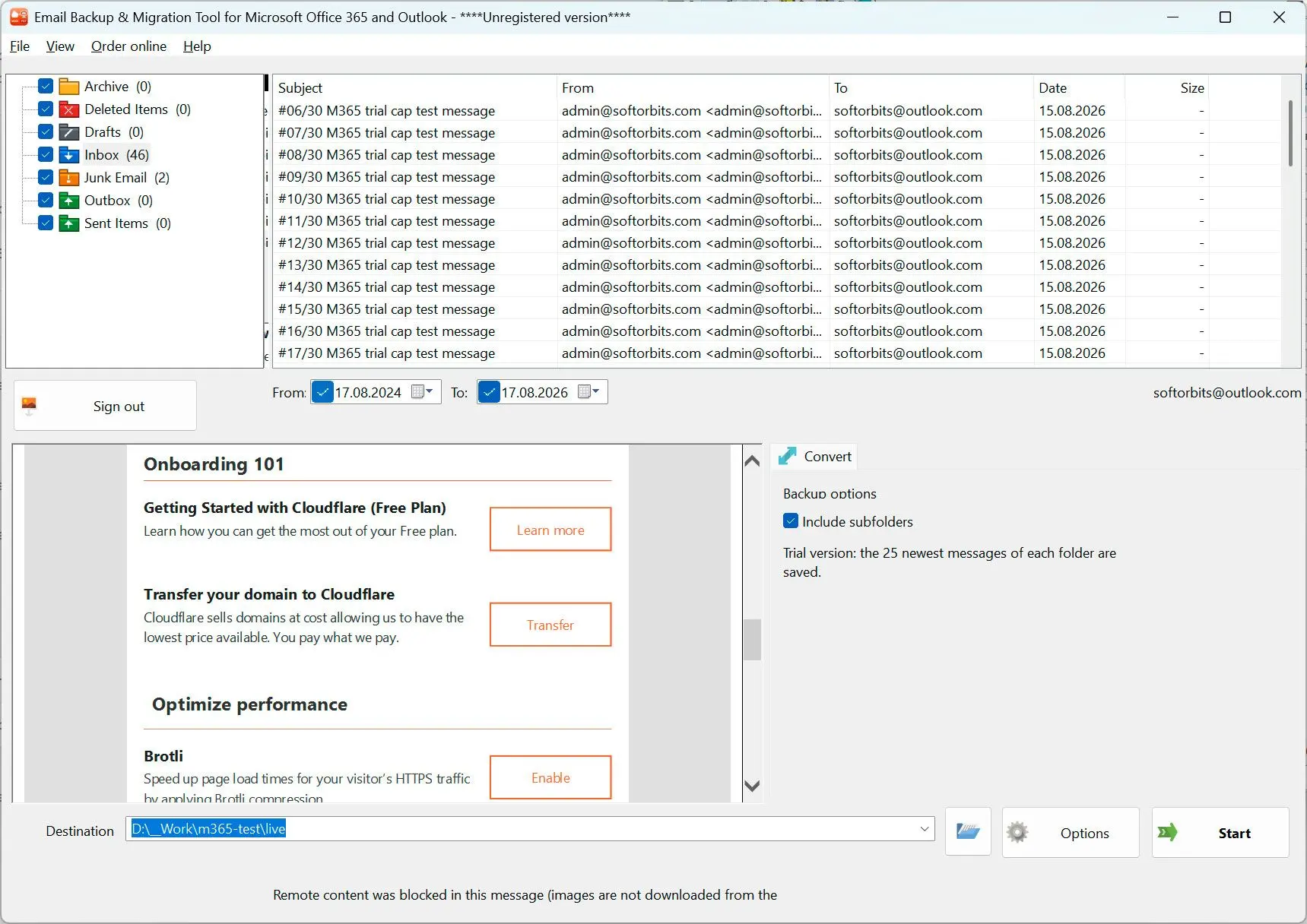 Email Backup & Migration Tool for Microsoft Office 365 and Outlook Скриншот.