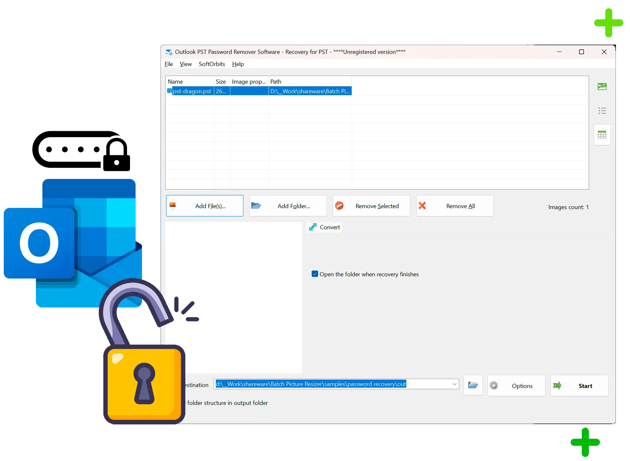 Outlook PST Password Recovery Снимок экрана.
