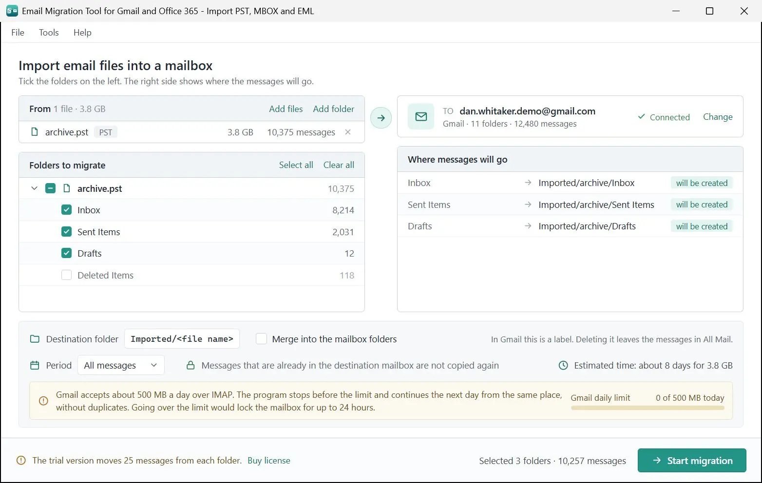 Email Migration Tool for Gmail and Office 365 - Import PST, MBOX and EML Скриншот.