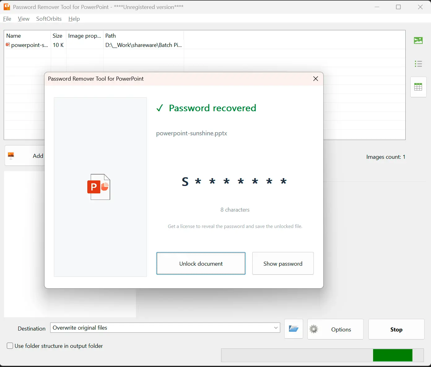 Password Remover Tool for PowerPoint Скриншот.