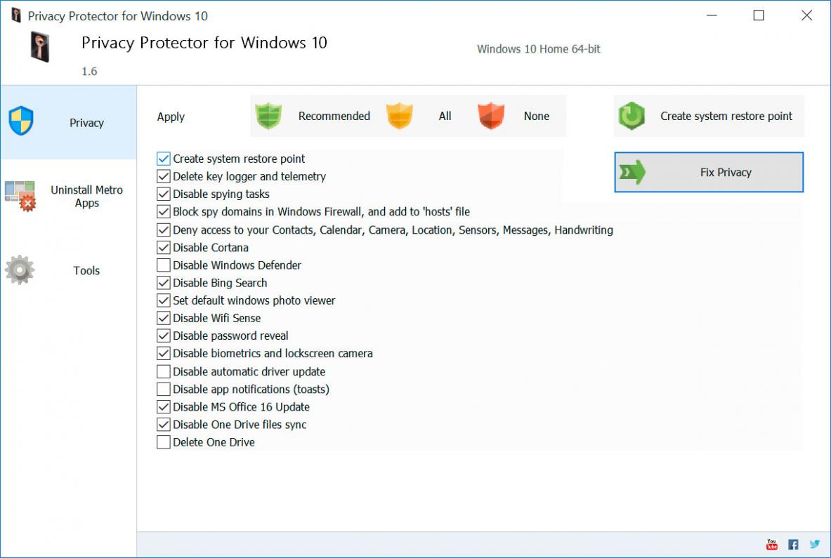 Privacy Protector for Windows 11 Снимок экрана.
